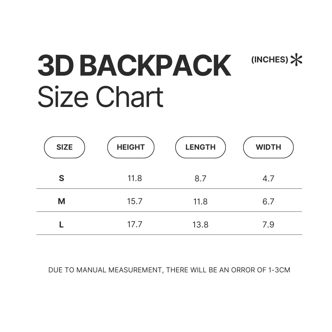 3D Backpack Size Chart - Slam Dunk Shop